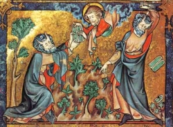 Moses & Yehoshua Bin-Nun with horns (Medieval European Christian)